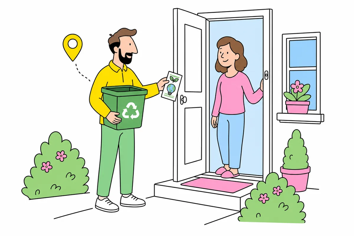 Éco-animateur en mission de sensibilisation au tri, porte à porte