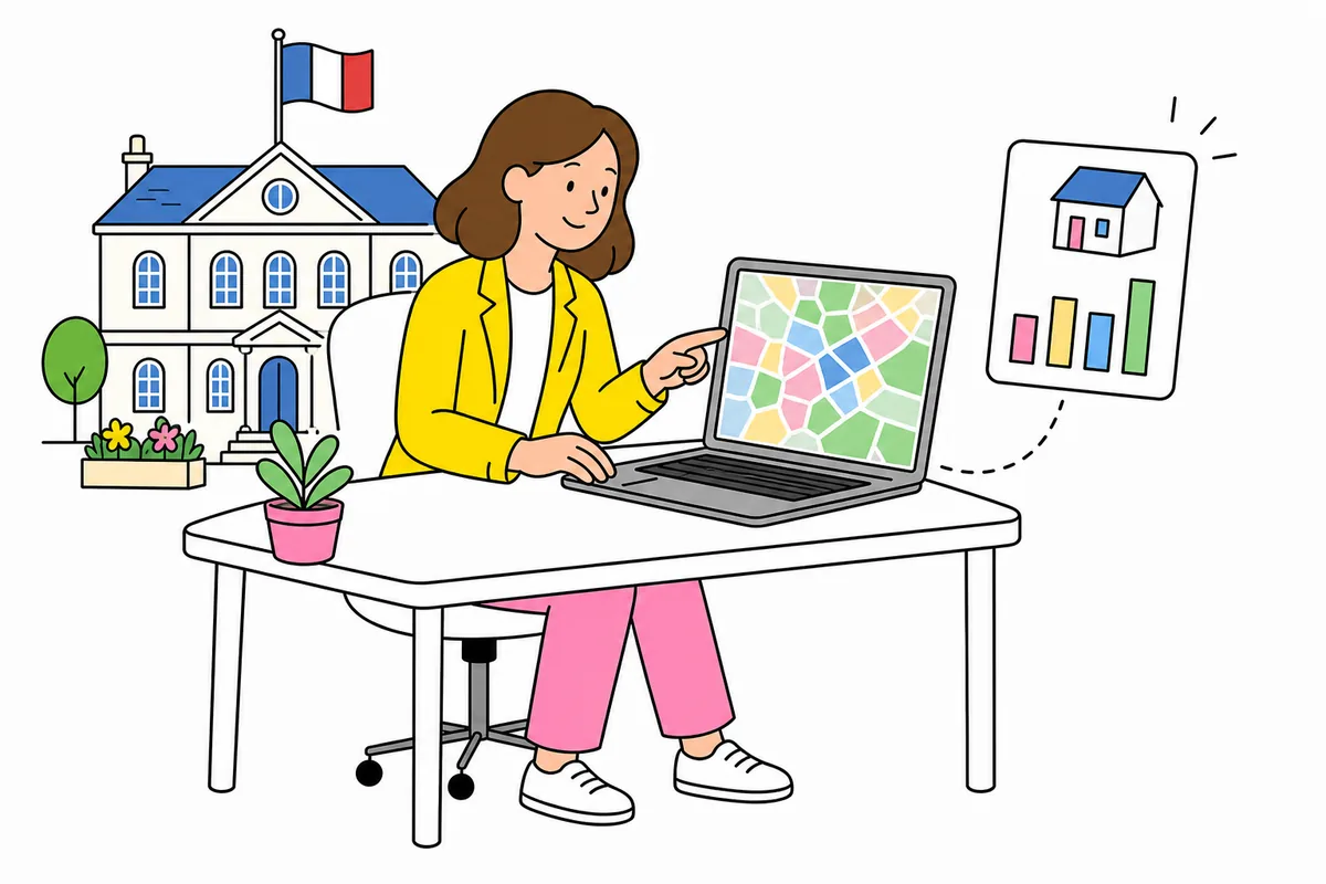 Chargée de mission consultant les données IRIS de l'INSEE sur une carte de quartiers